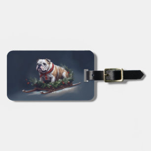Bulldog Christmas snow winter Luggage Tag