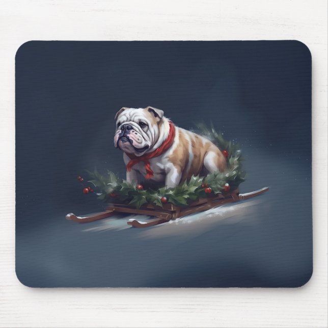 Bulldog Christmas snow winter Mouse Mat (Front)