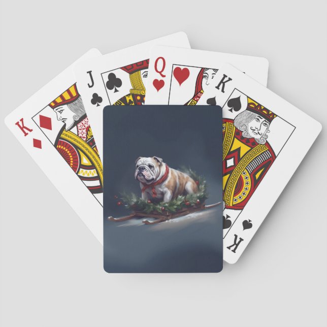 Bulldog Christmas snow winter Playing Cards (Back)