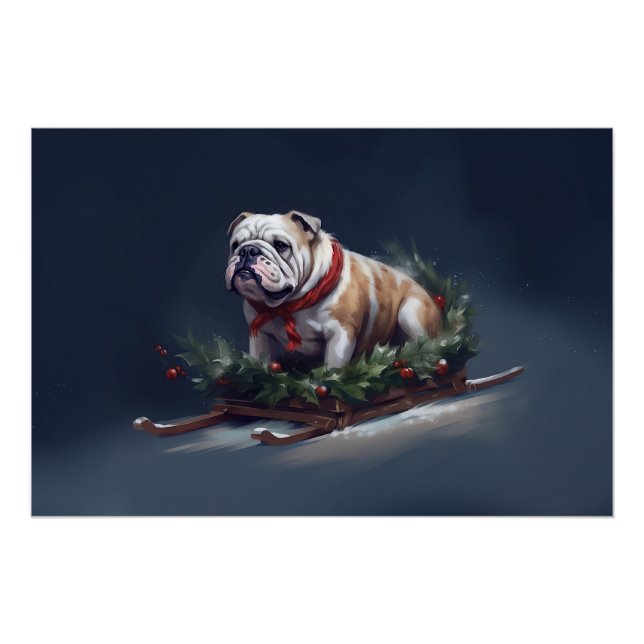 Bulldog Christmas snow winter Poster (Front)