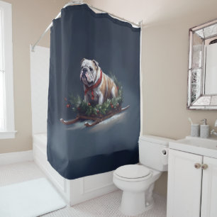 Bulldog Christmas snow winter Shower Curtain