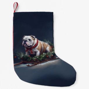 Bulldog Christmas snow winter Small Christmas Stocking