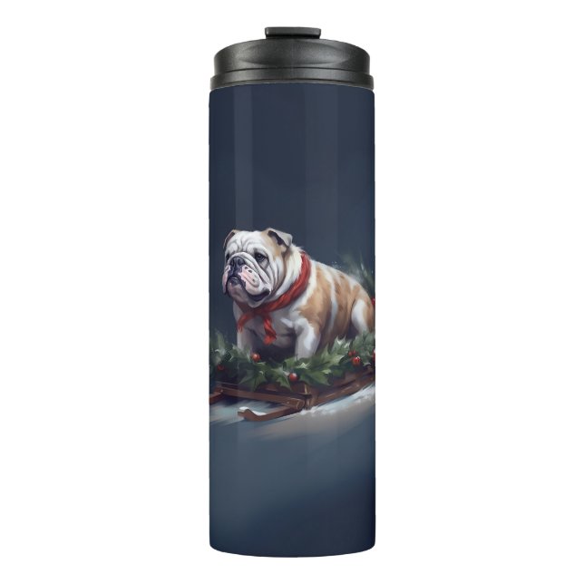 Bulldog Christmas snow winter Thermal Tumbler (Front)