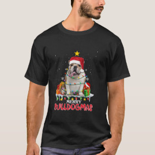 Bulldog Christmas Tree Dog Santa Boys Girls Merry T-Shirt