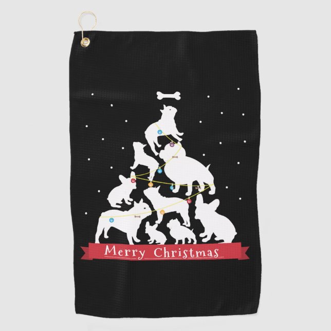 Bulldog Christmas Tree Golf Towel (Front)