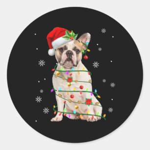 Bulldog Christmas Tree Light Pajama Dog X-mas Matc Classic Round Sticker