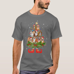 Bulldog Christmas Tree Lights Cute Santa Hat Dog L T-Shirt