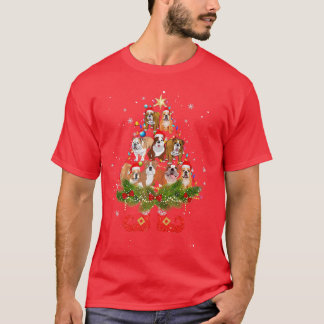 Bulldog Christmas Tree Lights Cute Santa Hat Dog L T-Shirt