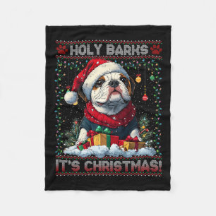 Bulldog Christmas Tree Lights Decorations Dog Love Fleece Blanket