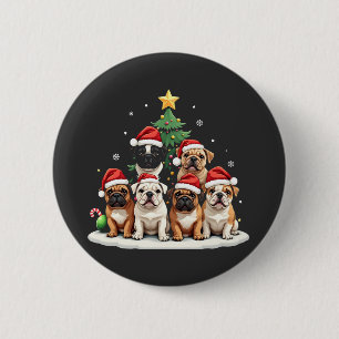 Bulldog Christmas Tree Santa Hat Puppy Lovers  6 Cm Round Badge