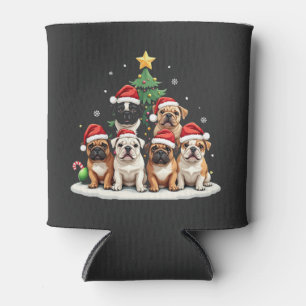 Bulldog Christmas Tree Santa Hat Puppy Lovers Can Cooler