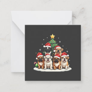 Bulldog Christmas Tree Santa Hat Puppy Lovers Card