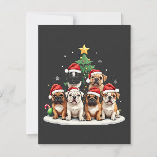 Bulldog Christmas Tree Santa Hat Puppy Lovers Invitation