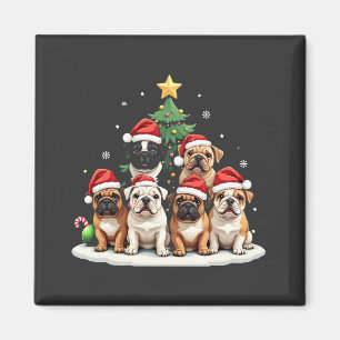 Bulldog Christmas Tree Santa Hat Puppy Lovers Magnet