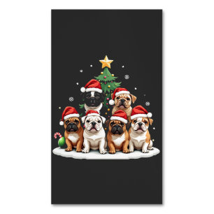 Bulldog Christmas Tree Santa Hat Puppy Lovers Magnetic Business Card