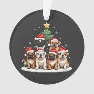 Bulldog Christmas Tree Santa Hat Puppy Lovers Ornament
