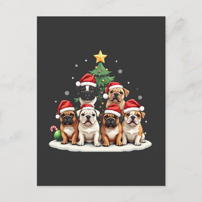 Bulldog Christmas Tree Santa Hat Puppy Lovers  Postcard (Front)