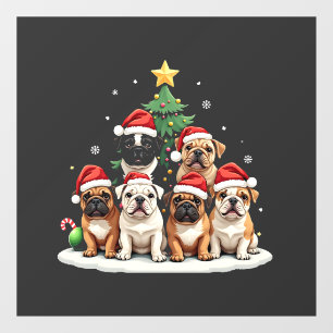 Bulldog Christmas Tree Santa Hat Puppy Lovers  Window Cling