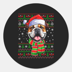 Bulldog Christmas Ugly Sweater Funny Santa Hat Dog Classic Round Sticker
