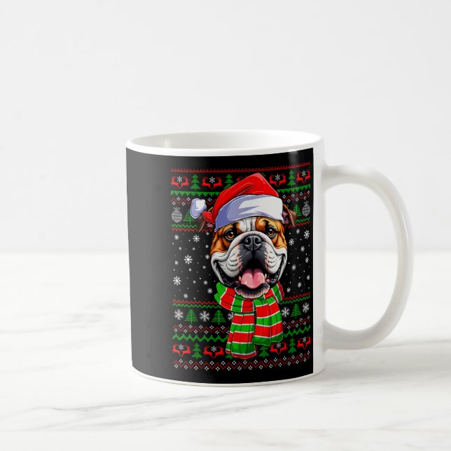 Bulldog Christmas Ugly Sweater Funny Santa Hat Dog Coffee Mug (Right)