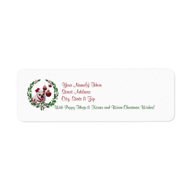 Bulldog Christmas Wishes Return Address Label #3 (Front)