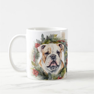 Bulldog Christmas Wreath Festive Pup  Coffee Mug