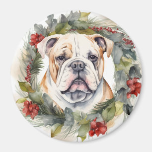 Bulldog Christmas Wreath Festive Pup  Magnet
