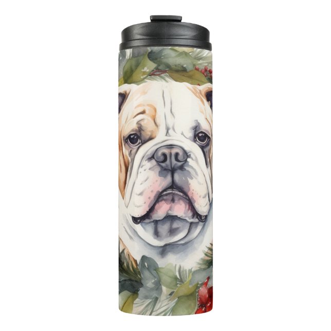 Bulldog Christmas Wreath Festive Pup  Thermal Tumbler (Front)