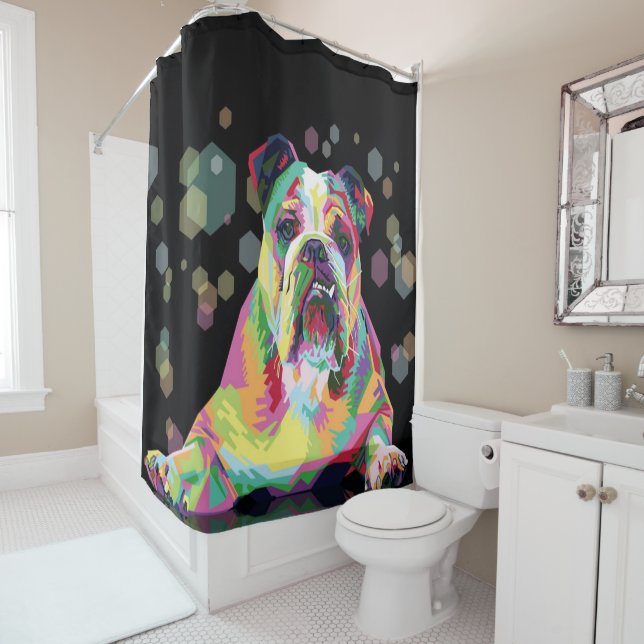 Bulldog Colourful Art |  Bulldog Lover Shower Curtain (In Situ)