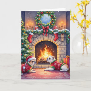 Bulldog Cosy Christmas Fireplace Holiday Dog Lover Card