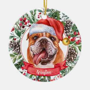 Bulldog Custom Name Christmas Ceramic Ornament