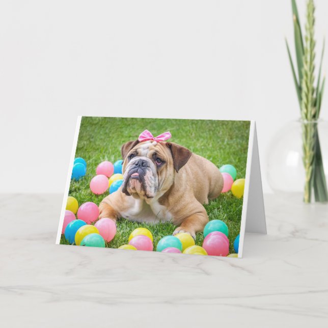 Bulldog Cute Easter Animal Dog Hundeportrait Pet Holiday Card (Front)