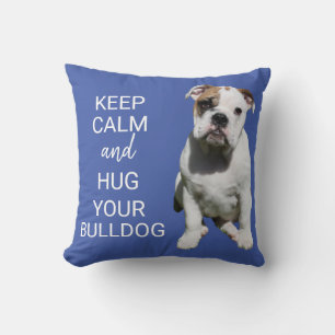 Bulldog Cute Keep Calm Blue Cushion