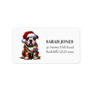 Bulldog Cute Watercolor Dog Christmas Wishes Label