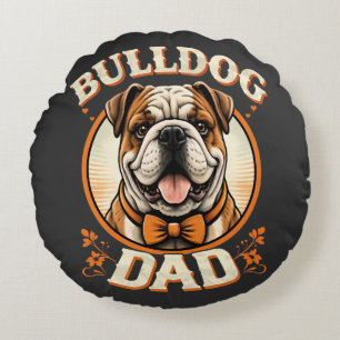 Bulldog Dad – Cute Vintage Bulldog Father’s Day Round Cushion