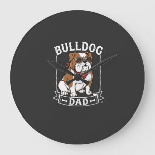 Bulldog Dad Dog Sunglasses Bandanna Large Clock