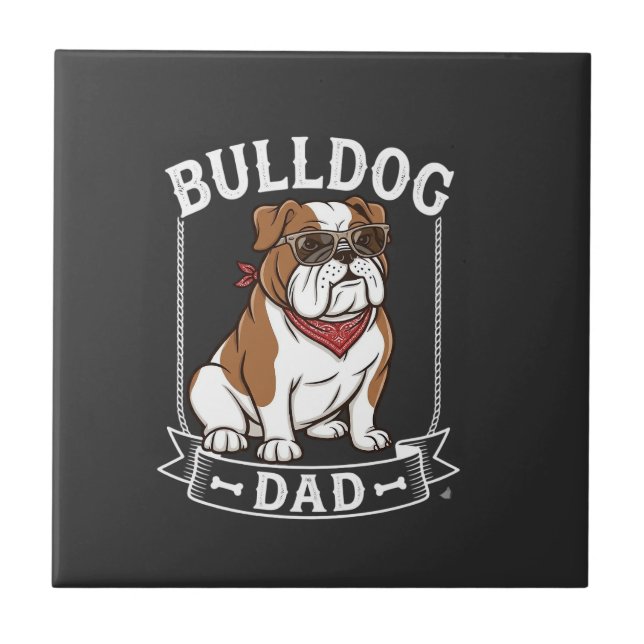 Bulldog Dad Dog Sunglasses Bandanna Tile (Front)