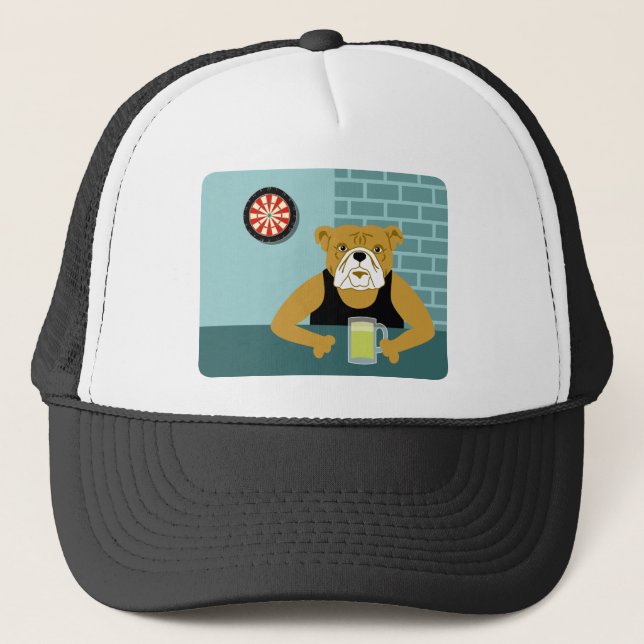 Bulldog Dartboard Beer Bar Trucker Hat (Front)
