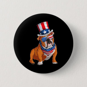 Bulldog Dog 4th Of July American Flag  6 Cm Round Badge