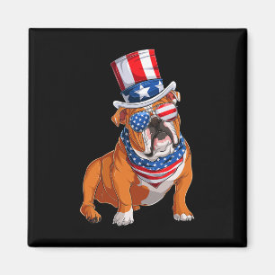 Bulldog Dog 4th Of July American Flag Magnet