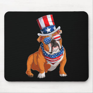 Bulldog Dog 4th Of July American Flag  Mouse Mat