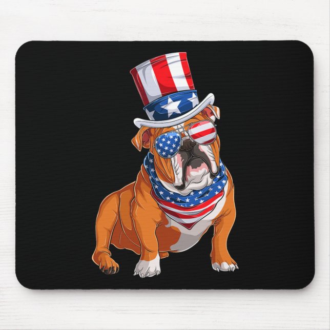 Bulldog Dog 4th Of July American Flag  Mouse Mat (Front)