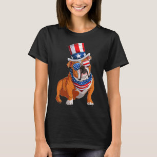 Bulldog Dog 4th Of July American Flag  T-Shirt