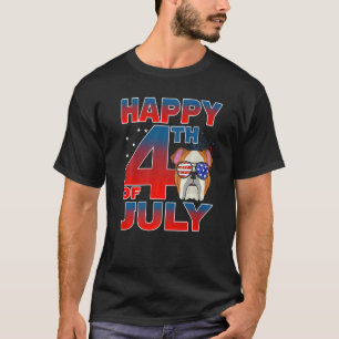 Bulldog Dog American Flag Glasses Happy 4th Of Jul T-Shirt
