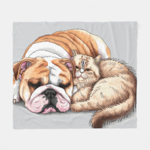Bulldog Dog and Cat Fleece Blanket Love Cuddle