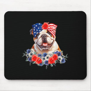 Bulldog Dog Bandanna American Flag 4th Of July  Mouse Mat