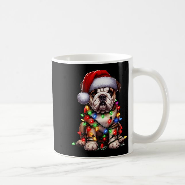 Bulldog Dog Christmas Lights Santa Hat Dog Lover P Coffee Mug (Right)