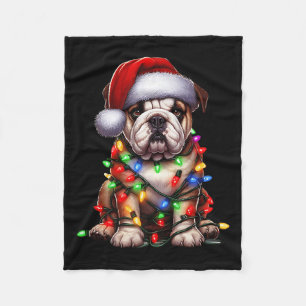 Bulldog Dog Christmas Lights Santa Hat Dog Lover P Fleece Blanket