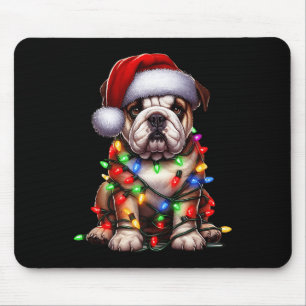 Bulldog Dog Christmas Lights Santa Hat Dog Lover P Mouse Mat