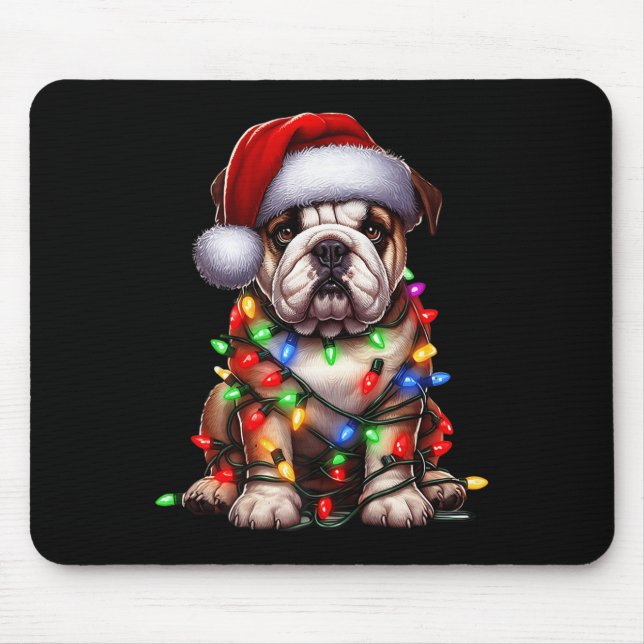 Bulldog Dog Christmas Lights Santa Hat Dog Lover P Mouse Mat (Front)